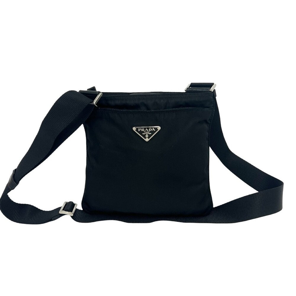 PRADA Triangle Logo Plate Hardware Tessuto Pocono Nylon Shoulder Bag Sacoche ...